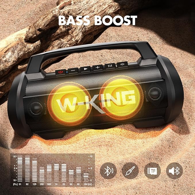 W-KING Portable Bluetooth Speaker with Wireless Microphone, 120W Peak 70W RMS Waterproof Outdoor Bluetooth Speakers, 110dB Loud Bass Up, 42H/BT5.4/DSP/RGB, Stereo Pairing for Camping/Beach Essentials - Image 7
