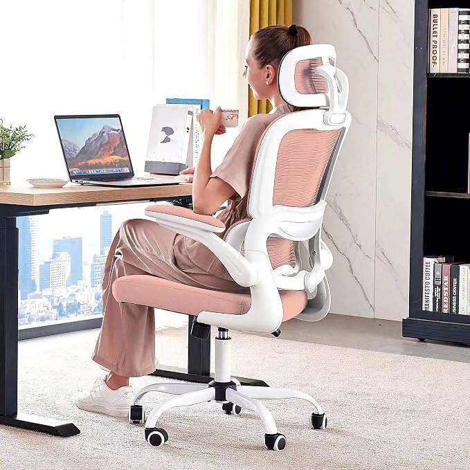 TRALT Office Chair Ergonomic Desk Chair - Gaming Chair with Lumbar Support | 330 LBS Home Office Desk Chairs with Headrest, Reading Chair with Flip-up Armrests, Comfortable Computer Chairs (1, Pink) by TRALT