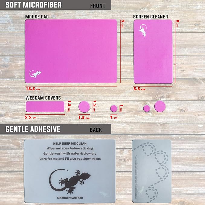 Mouse Pad Adhesive Bottom - Sticks to Any Surface - Portable - Webcam Covers and Screen Cleaner Included (Pink) - Image 6