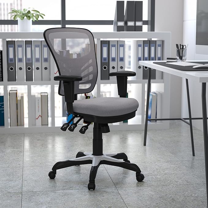Flash Furniture Mid-Back Gray Mesh Multifunction Executive Swivel Ergonomic Office Chair with Adjustable Arms | Adjustable Armrests, 360° Swivel, Height Adjustable, Commercial Grade - Image 2