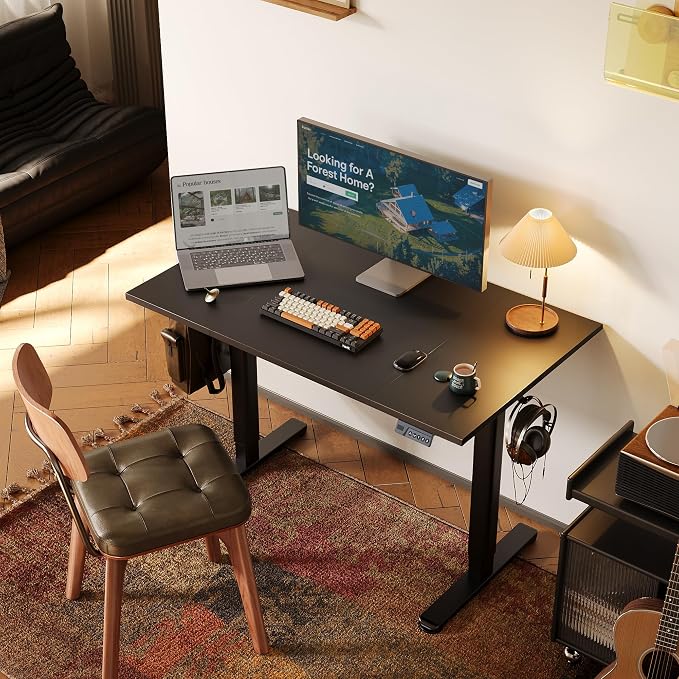 Claiks Electric Height Adjustable Standing Desk, 48x24 Inch, Deep Black | Smooth Height Adjustment, 3 Memory Presets, Cable management hub & hook, Stable Steel Frame, 156 lbs Capacity, Easy Assembly - Image 2