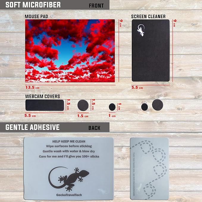Mouse Pad Adhesive Bottom - Sticks to Any Surface - Portable - Webcam Covers and Screen Cleaner Included (RED Clouds) - Image 5