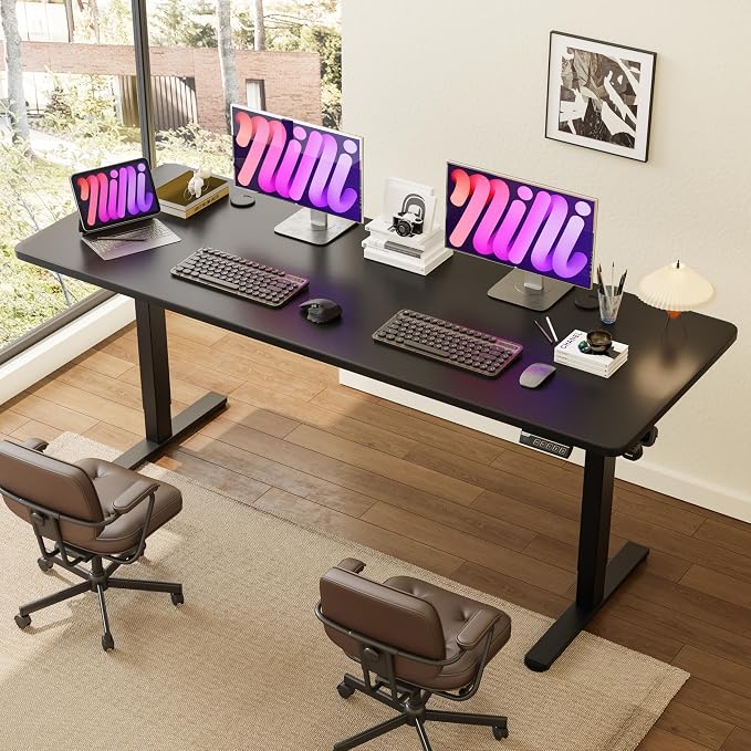 Monomi 79" Large Electric Standing Desk,Height Adjustable for Two-Person | Ergonomic Home office Computer Desk Workstation,Gaming Desk with Memory Height,Headphone Hooks,Anti-Collision,Black by MONOMI