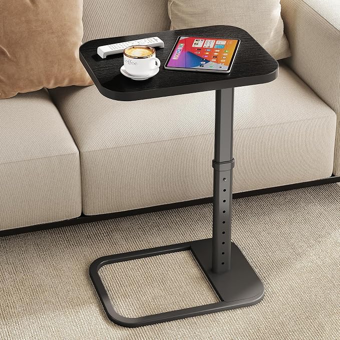 Kitstorack Upgraded TV Tray Table with Panel Lock, Adjustable Height & 90° Flip-Over Design, Sofa Arm End Side Table for Eating, Dinner, Snack, Laptop, Couch, Bed, Chair or Small Spaces, Black by Kitstorack