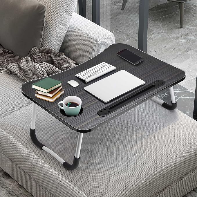 Slendor Foldable Lap Desk with Cup Holder for Bed, Couch, Floor | Portable,with USB Light, Fan, Pen Holder,Tablet Holder,for Laptop,Writing,Eating, Black - Image 7