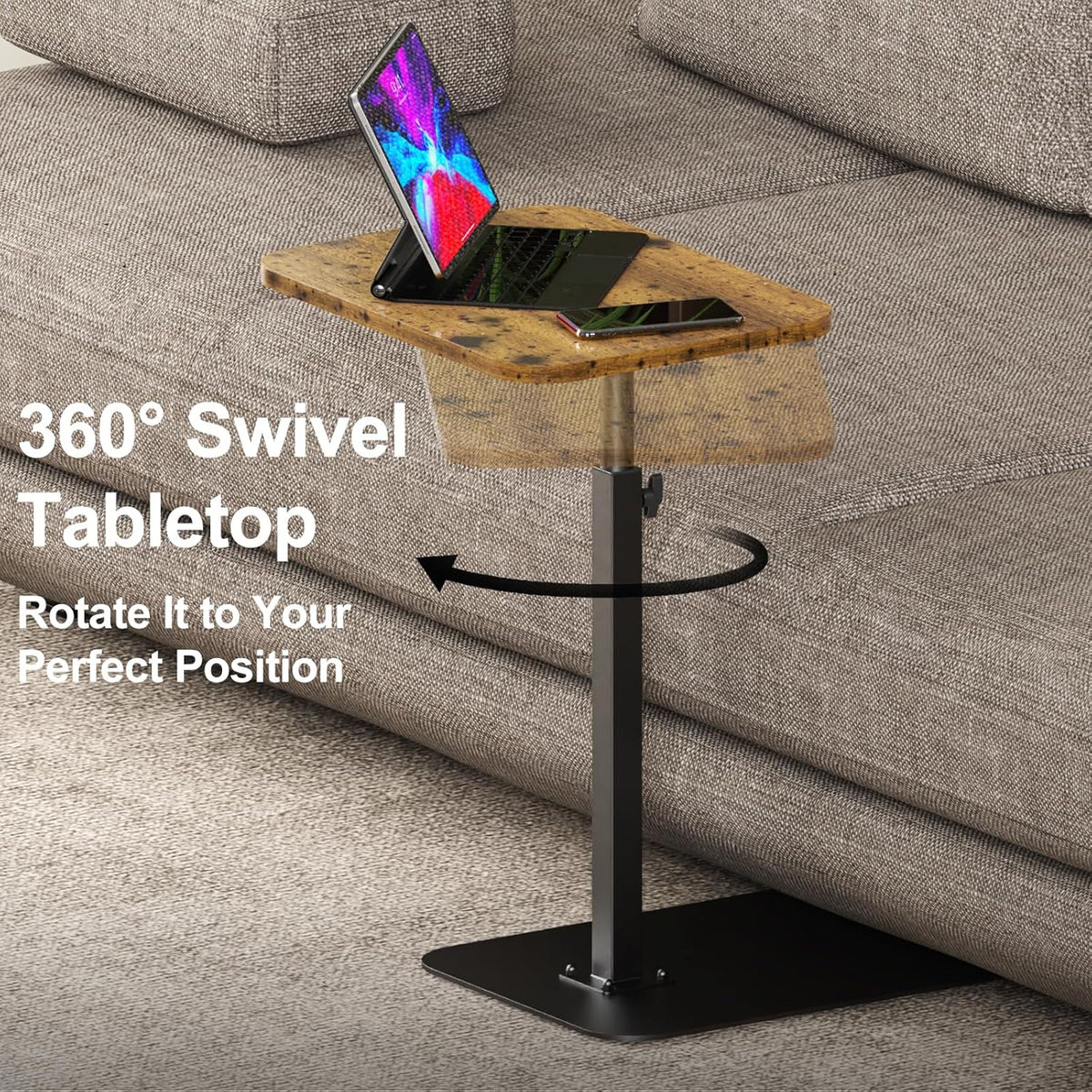 TV Tray Table Adjustable Height Swivel Couch Table with Heavy Metal Base - Image 4