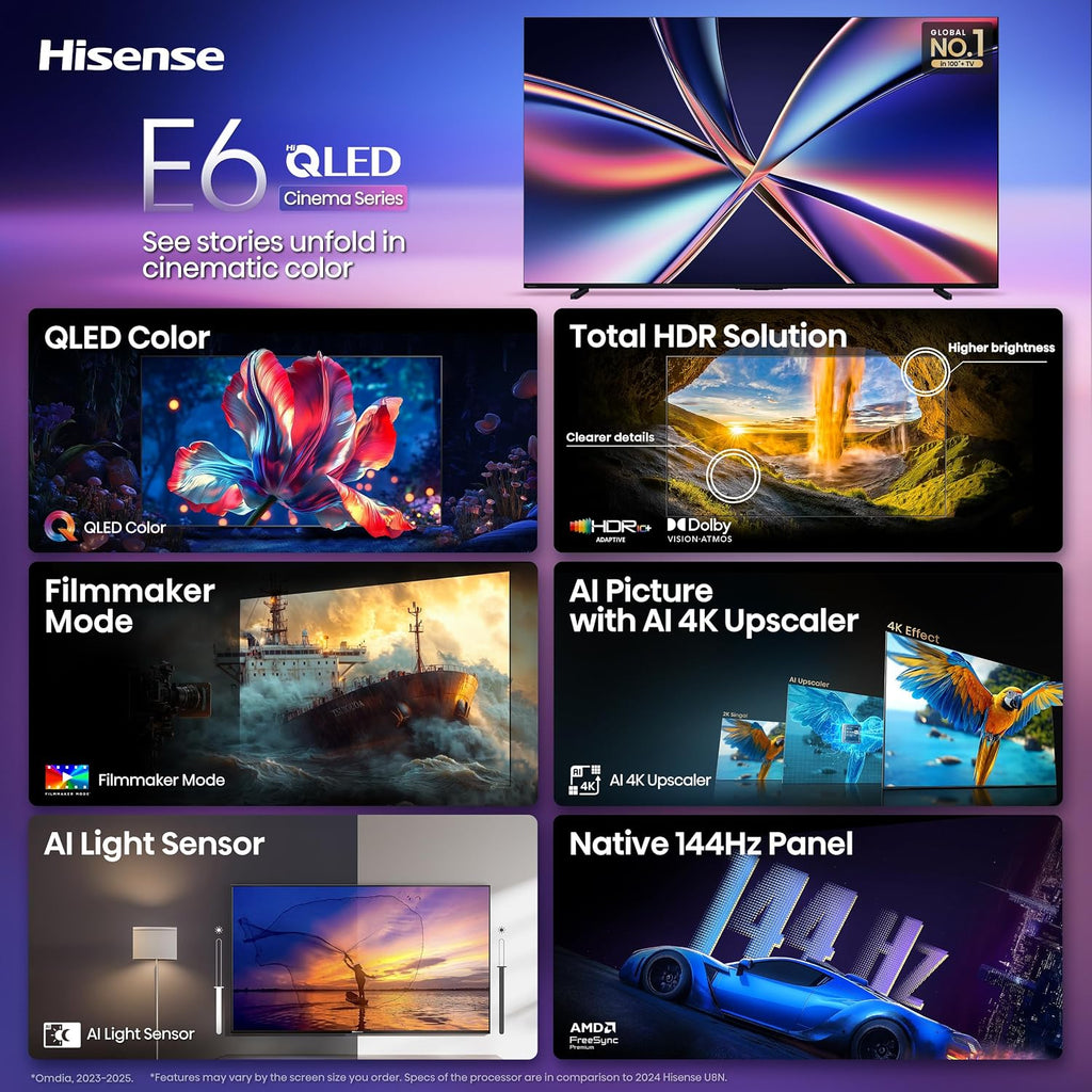 Hisense 100" Class E6 Series QLED 4K UHD Smart Fire TV (100E6QF, 2025 Model) - QLED, Native 144Hz, Dolby Vision IQ · Atmos, Motion Rate 240, HDR 10+, Game Mode Pro, Voice Remote with Alexa - Image 3