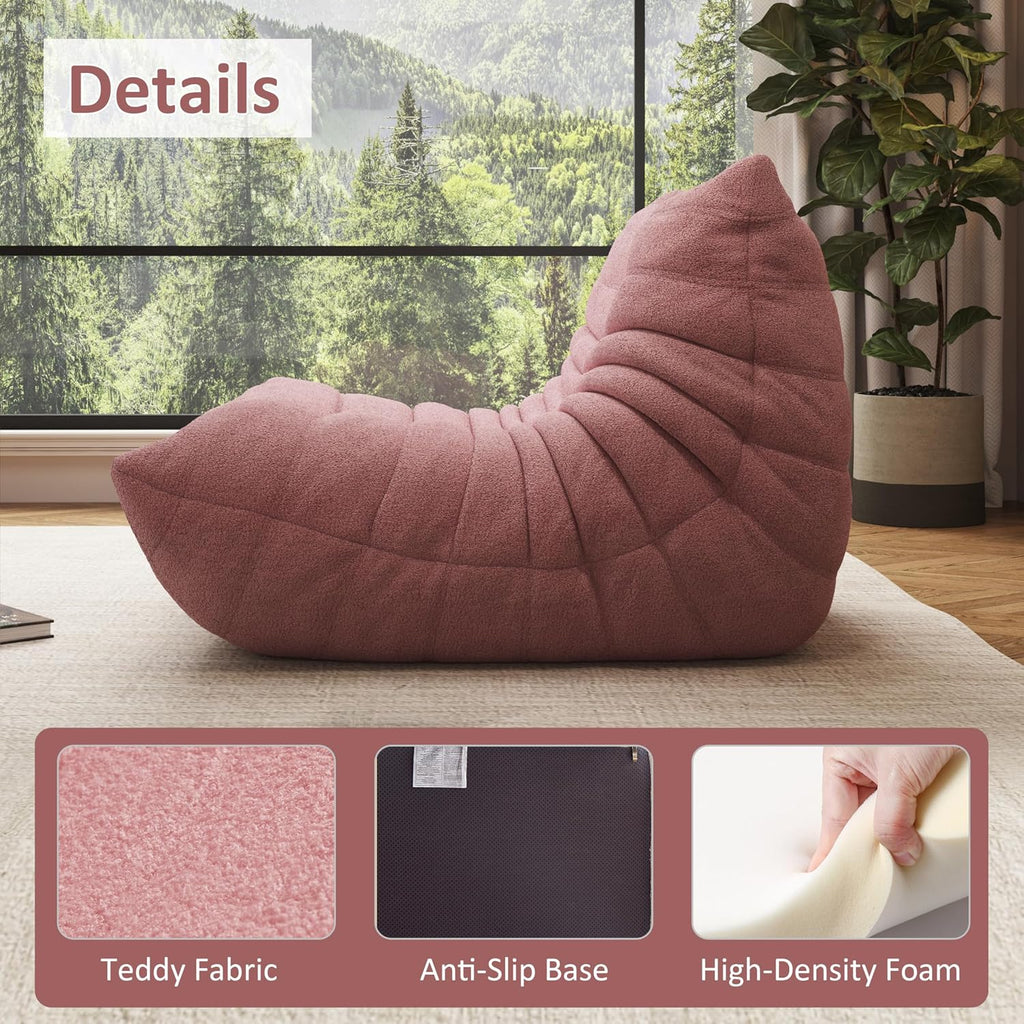 Giant Bean Bag Chair for Adults,Comfy Lazy Fireside Accent Chair with Memory Foam,Cozy Single Floor Sofa Couch Boneless Chaise Lounge for Living Room Bedroom Gaming Room(Pink,1Seater) - Image 4