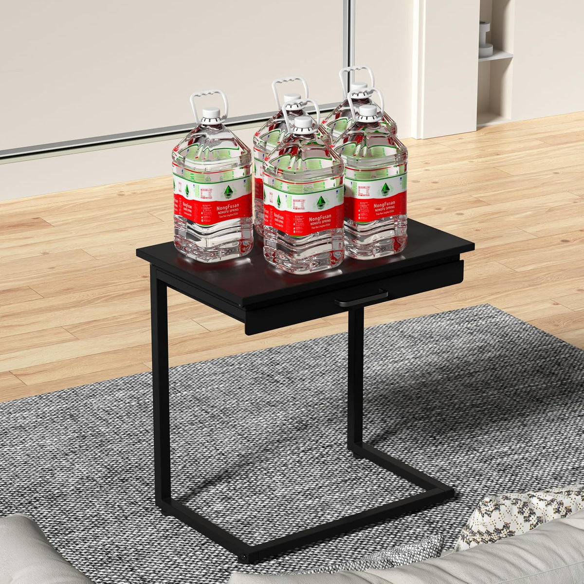 C Shaped End Table,Small Couch Side Table with Drawer,for Living Room, Bedroom Magazines, Computers, Coffee, Small Objects Storage.Black - Image 7
