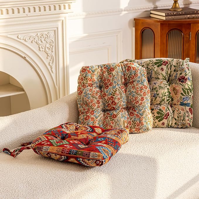 vctops Boho Chair Cushions with Ties U-Shaped Soft Comfortable Chair Pads Non Slip Seat Cushions for Indoor Dining Room and Kitchen Chairs (Pattern A,16"x16") - Image 6