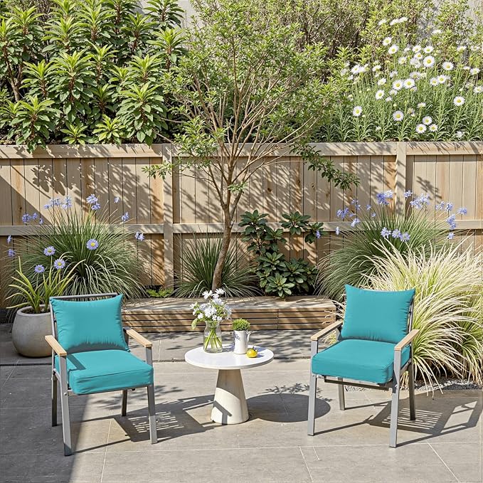 PatioGlow Outdoor Chair Cushions 20 x 20 x 3 Inch, Waterproof & Fade Resistant Patio Seat Cushion for Furniture with Handle and Ties, Thick Seating Pads for Outside Sofa Couch Set of 2, Teal - Image 4