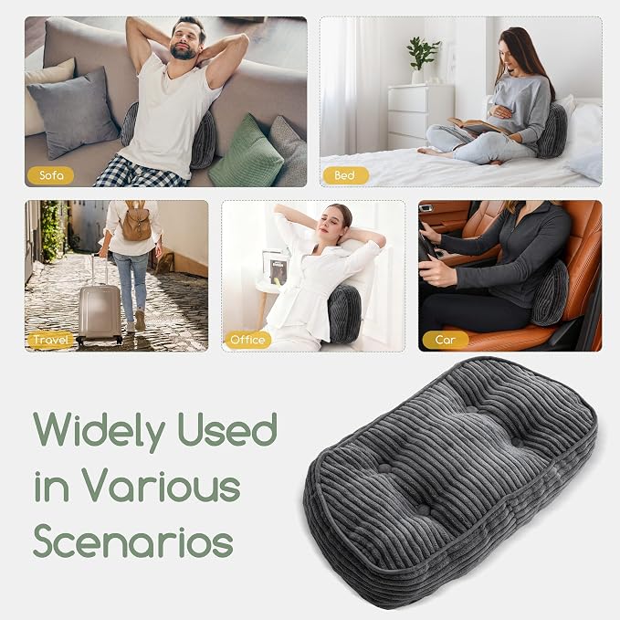 HIGOGOGO Lumbar Support Pillow for Recliner Chair/Accent Chair/Couch/Office Chair, Tufted Corduroy Back Support Cushion for Elderly, Recliner Cushions for Back Rest, Pain Relief, Reading, Dark Grey - Image 7