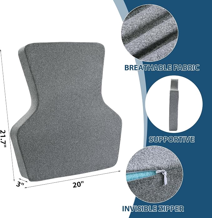 HOMBYS Ergonomic Lumbar Support Pillow for Recliner,Memory Foam Chair Back Support Cushion for Elderly,Extra Large Lumbar Support Pillow,Low Back Pain Relief Cushion,Dark Grey - Image 6