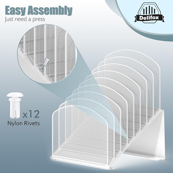 Inclined Desk File Organizer, 8-Section Upright Desk Organizer Standing File Sorter for Office Classroom Desktop Organization (White) - Image 3
