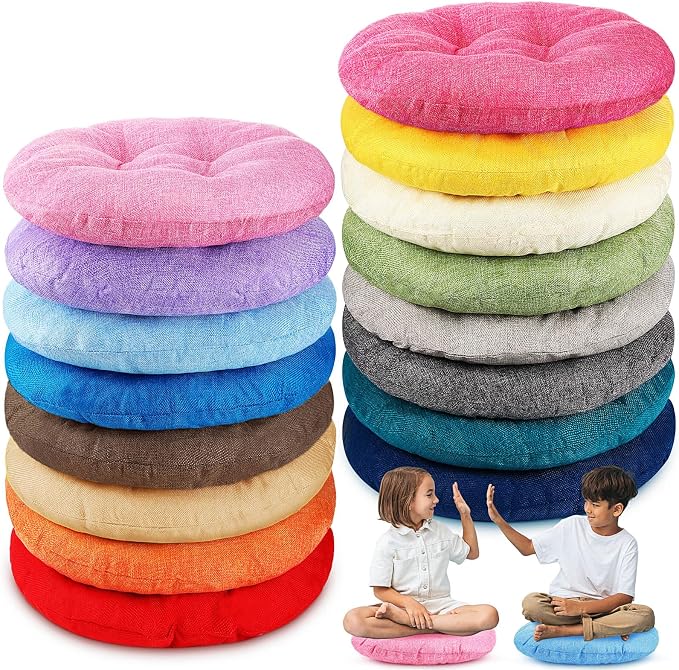 Fumete 16 Pcs Round Floor Cushions for Classroom Kids,Rainbow and Earthy | 16 Inch Diameter, Students Flexible Seating Pillows, Home Daycare School Reading Yoga Meditation, Soft Cushioned by Fumete