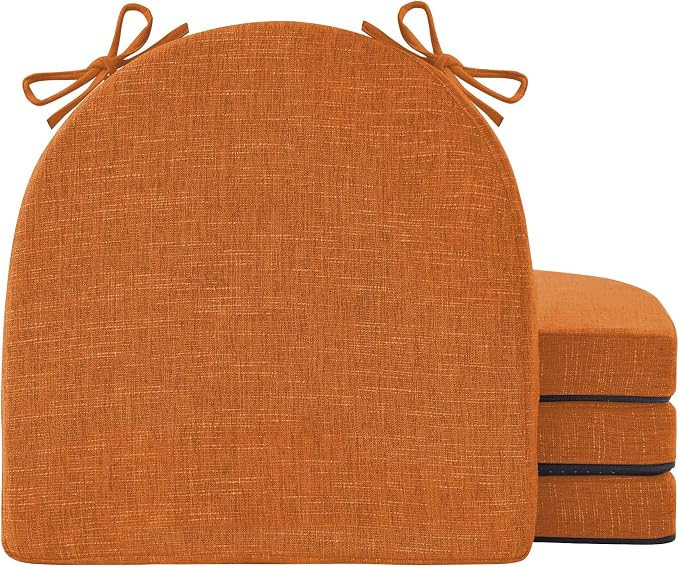 IPYNBAP Chair Cushions for Dining Chairs, Kitchen Chair Cushions, 16'' x 16'' x 2'', Non Slip Indoor Seat Cushions, Chair Pads for Dining Chairs with Ties & Removable Cover, Set of 4, Rust by IPYNBAP