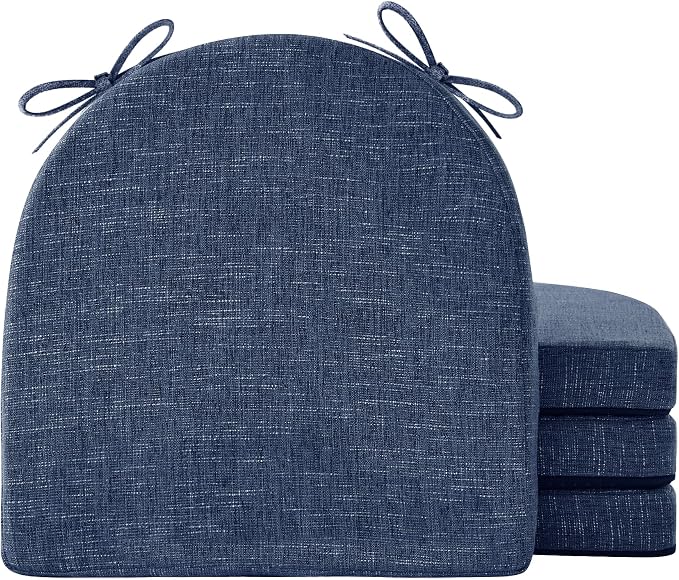 IPYNBAP Chair Cushions for Dining Chairs, Kitchen Chair Cushions, 16'' x 16'' x 2'', Non Slip Indoor Seat Cushions, Chair Pads for Dining Chairs with Ties & Removable Cover, Set of 4, Navy by IPYNBAP