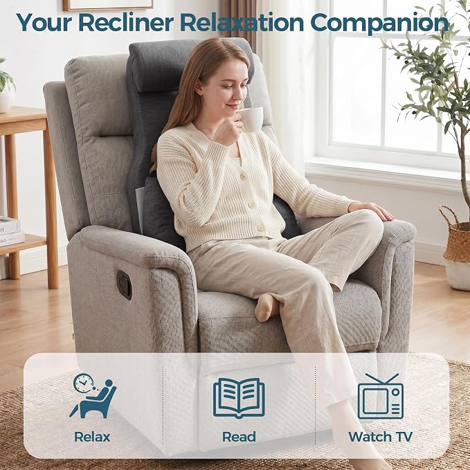 Shinnwa Adjustable Lumbar Support Pillow for Recliner with Headrest | Self-gripping fabric,Shredded memory foam filling,Back Support Pillow with Headrest, Lower Back Pillow for Chair and Couch - Image 6