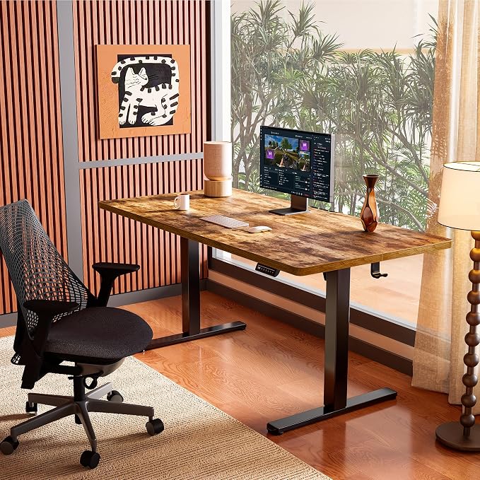 ErGear Height Adjustable Electric Standing Desk, 48 x 24 Inches Sit Stand up Desk, Memory Computer Home Office Desk, Vintage Brown - Image 2