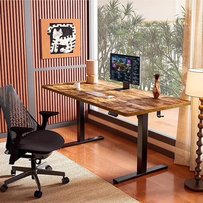 ErGear Height Adjustable Electric Standing Desk, 44 x 24 Inches Sit Stand up Desk, Memory Computer Home Office Desk, Vintage Brown - Image 2