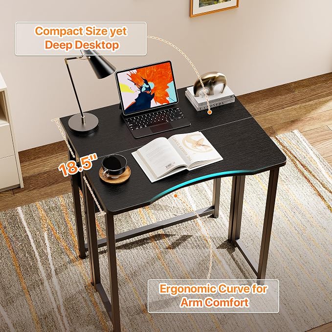 Huuger Folding Desk with Storage Shelf, 23.6 Inch Foldable Computer Table | Writing Work Office Computer Desk for Small Spaces, Space Saving Sofa Table for Couch, Easy to Fold, Black - Image 5