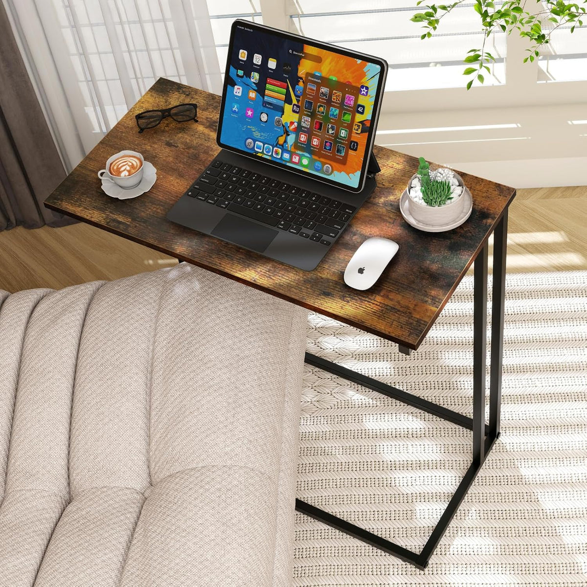 C-Shaped Side Table, Metal Double Frame End Table for Living Room Bedroom - Image 6