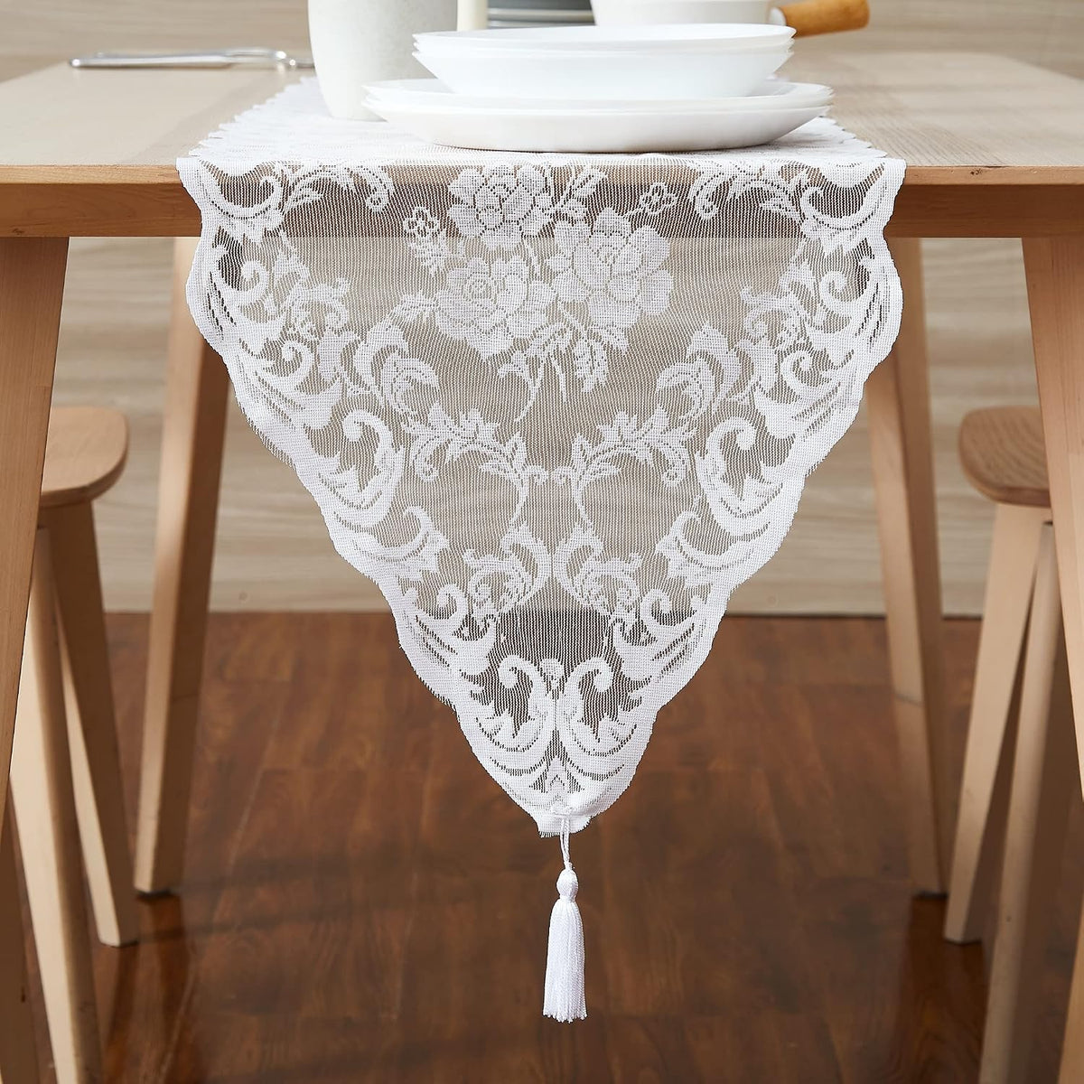 Warm Home Designs 96 Inch White Lace Wedding Table Runner. MTR White 96 by Warm Home Designs