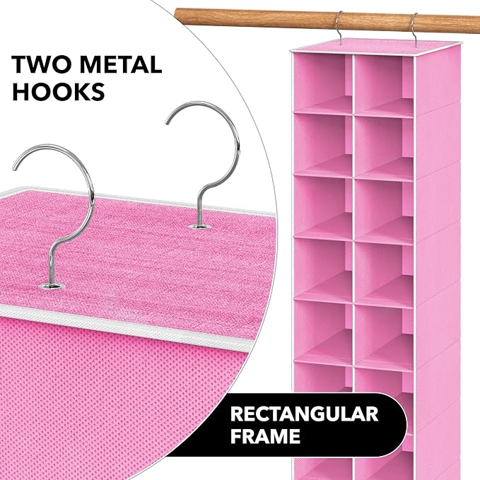 Simple Houseware 20 Section Shelves Hanging Shoes Organizer, Pink | Dual Metal Hooks, 10 Tier, Holds Up to 20 lbs, for Narrow Space - Image 6