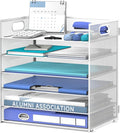 Daltack 6-Tier Paper Organizer for Desk with Handle, White | Sturdy Metal Mesh Organizer with Movable Middle Trays and a Carry Handle for Papers, Folders and Office Supplies by DALTACK