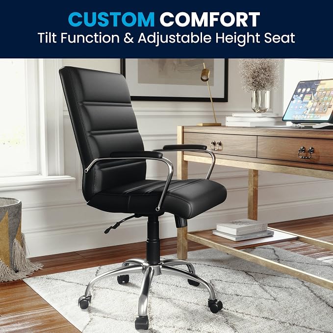 Flash Furniture Mid-Back Black LeatherSoft Executive Swivel Office Chair with Chrome Base and Arms - Image 8