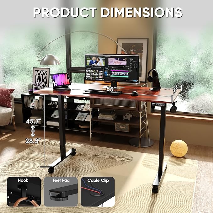 Monomi Electric Standing Desk 55”x24”, Height Adjustable Desk with Wheels - Image 4