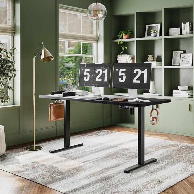 Monomi Electric Standing Desk 63"x28"Height Adjustable Sit Stand Desk | Ergonomic Home Office Computer Gaming Desk with Memory Preset Controller and Anti-Collision,Black - Image 2