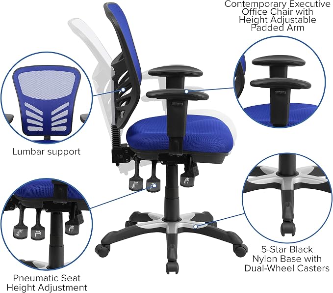 Flash Furniture Mid-Back Blue Mesh Multifunction Executive Swivel Ergonomic Office Chair with Adjustable Arms | Adjustable Armrests, 360° Swivel, Height Adjustable, Commercial Grade - Image 4