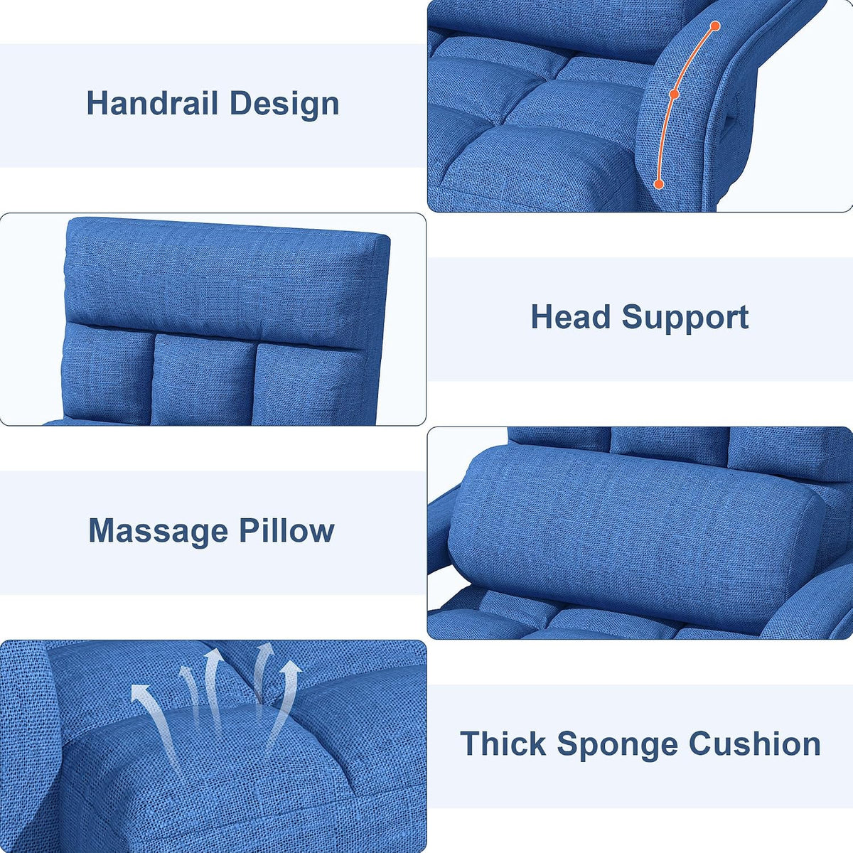 Floor Gaming Chair, 6 Adjustable Position Comfy Chair with Back Support, Ergonomic Chaise Lounge Chair, Meditation Chair with Armrest for Living Room, Bedroom, Blue - Image 7