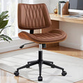 Ergonomic Armless Office Desk Chair - Mid-Century Modern Brown Faux Leather with Diamond Stitch, Adjustable Height Swivel Rolling Task Computer Chair with Walnut Accent for Home Office, Study & Work by Fidom