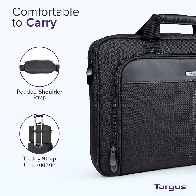 Targus 15-16 Inch Slim Lightweight Laptop Briefcase, Black - Messenger and Shoulder Bag with Padded Compartment and Trolley Strap for 16" Laptops (TCT027US) (Pack of 5) - Image 7