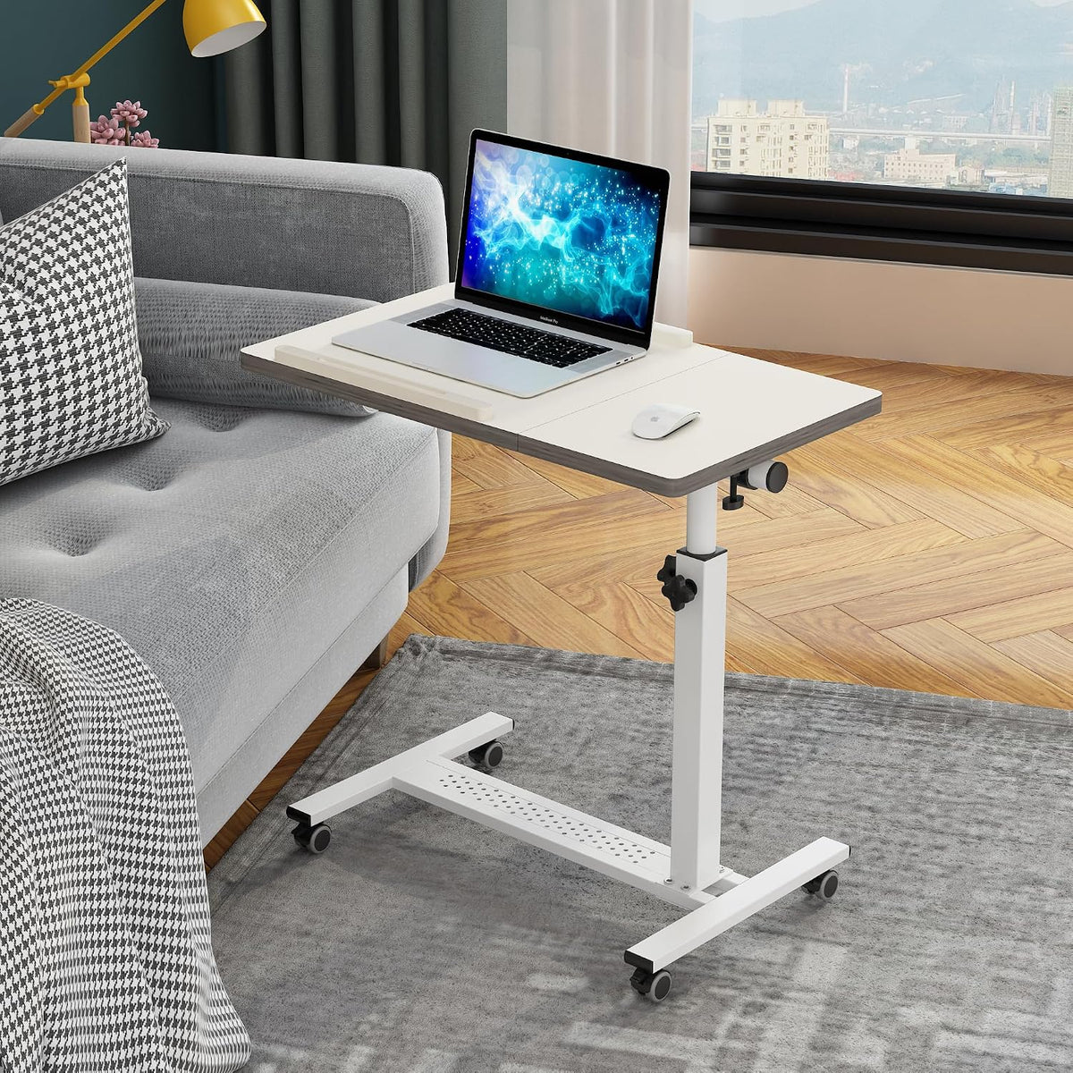 TigerDad Over Bed Table with Wheels, White - Image 7