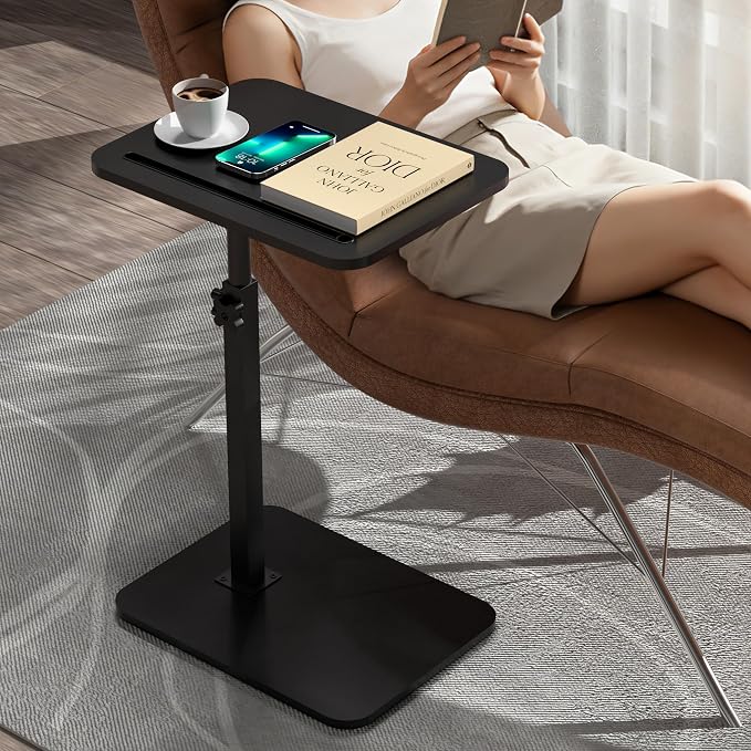360° Swivel Sofa Side Table for Couch, Set of 2 | Adjustable Height, Laptop Table for Work, TV Trays Table for Snacks Reading, Fits Bed Chair, Phone & Tablet Slot - Image 3