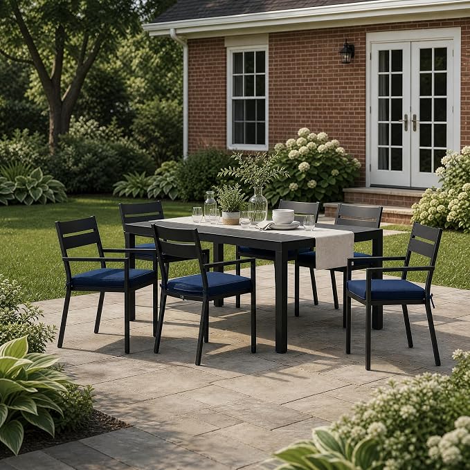 Outdoor Chair Cushions, D Shaped, Set of 4, 18.5 x 16, Navy Blue | Fade-Resistant, Water-Resistant, Patio Furniture Seat Chair Pads Replacement, Non-Slip Bottom with Ties, Removable Cover - Image 2