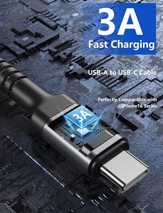 USB C Cable 10FT, 2Pack Long USB A to USB C Charger Cable, Type C Cable 3A | Fast Charging Upgraded Extra Durable Braided USBC Cord Compatible with iPhone 17/16 15 Pro Max/Samsung Galaxy S23 and More - Image 3
