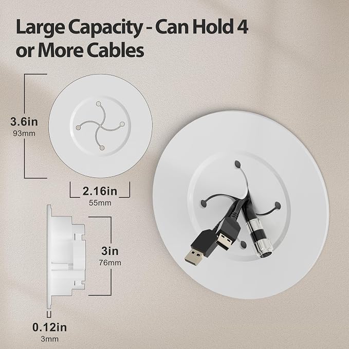 3in in Wall Cable Management Kit, Wire Hider to Hide Cords Wall Mounted TV | Easy Install Cord Covers Kit, White Cord Hiding for Wall - 4Pack Suitable for HDMI, TVs, Desks, Audio - Image 2