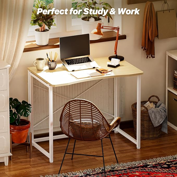 Huuger Folding Desk for Small Spaces, 31.5 Inch Foldable Computer Table | Easy Assembly, Small Writing Work Office Computer Desk, for Home Office, Study, Bedroom, Dorm, Space Saving, Oak - Image 7