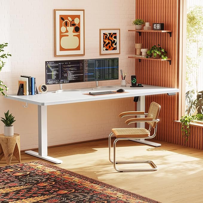 Huuger 71 X 30 Inch Electric Standing Desk with Power Outlets and USB-C Port, Height Adjustable Desk, Sit Stand Desk for Home Office, Computer & Gaming Desk with 4 Presets, Stable Steel Frame, White - Image 2