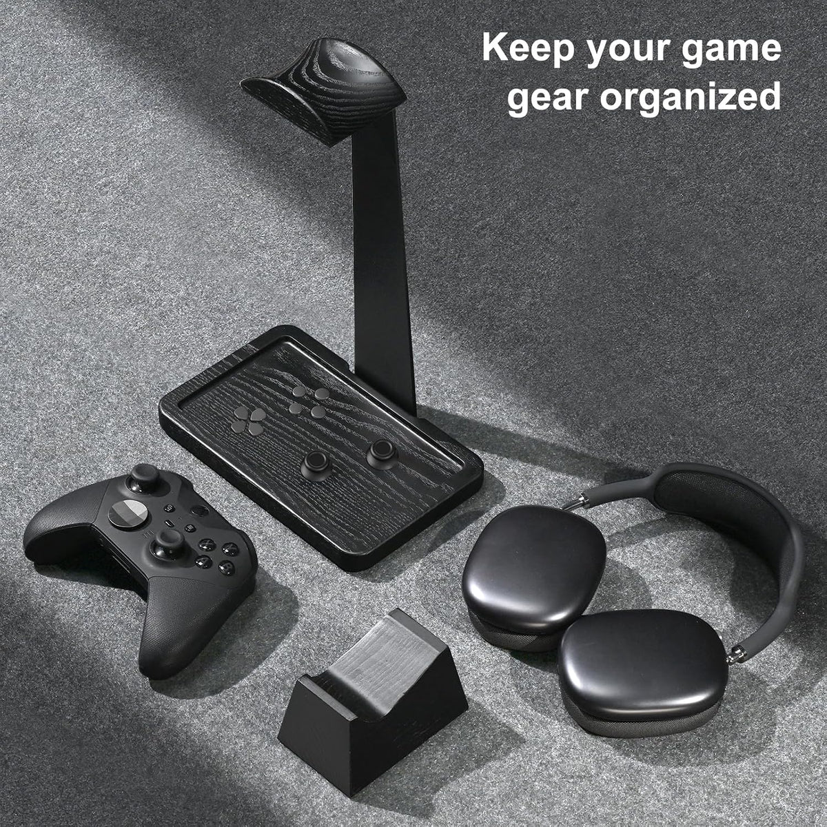 UPERGO Solid Wood Headphone Stand with Controller Holder for Desk - Image 3