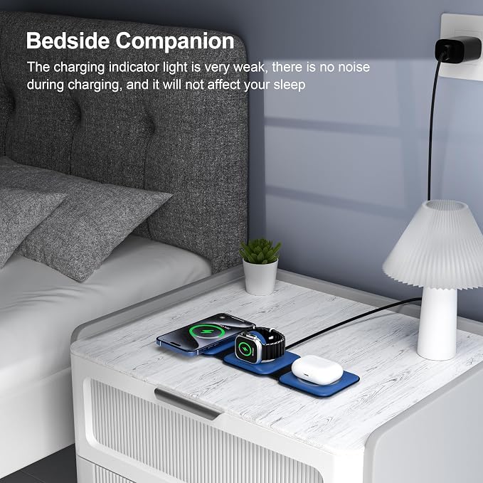 3 in 1 Charging Station for Multple Devices,Foldable 3 in 1 Wireless Charger for Travel,Nano Wireless Charging Station for iPhone16 15 14 13 12 Pro Max/Watch 10 9 8 7 6 5 4 3 Ultra/AirPod Pro - Image 6
