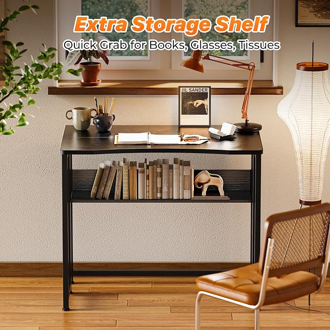 Huuger Folding Desk with Storage Shelf, 31.5 Inch Foldable Computer Table | Writing Work Office Computer Desk for Small Spaces, Space Saving Sofa Table for Couch, Easy to Fold, Black - Image 6
