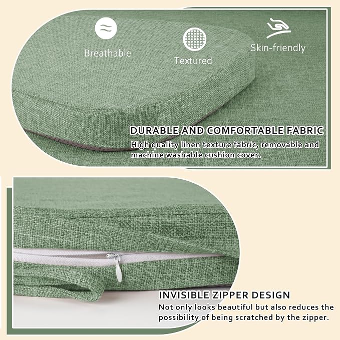 ELFJOY Non-Slip Chair Cushions for Dining Chairs Sage Green 16.7"x16" | 4 Pack, with Ties and Washable Cover, U Shape, Breathable Fabric, for Kitchen Dining Office Folding Chairs，Comfortable - Image 4