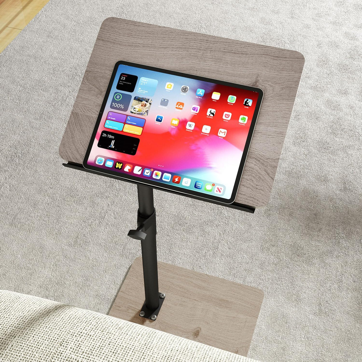 Sofa Armrest Tray Table for Couch - 360° Swivel Height Adjustable End for Small Spaces, Snack Side Table for Bed or Chair with Phone & Tablet Slot (Gray,Angle Adjustable) by YUHFERA