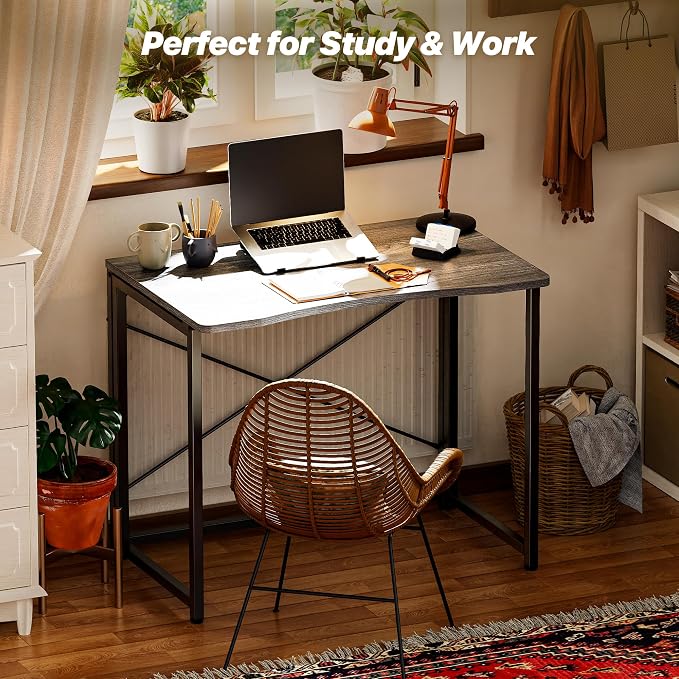 Huuger Folding Desk for Small Spaces, 31.5 Inch Foldable Computer Table | Easy Assembly, Small Writing Work Office Computer Desk, for Home Office, Study, Bedroom, Dorm, Space Saving, Grey - Image 7