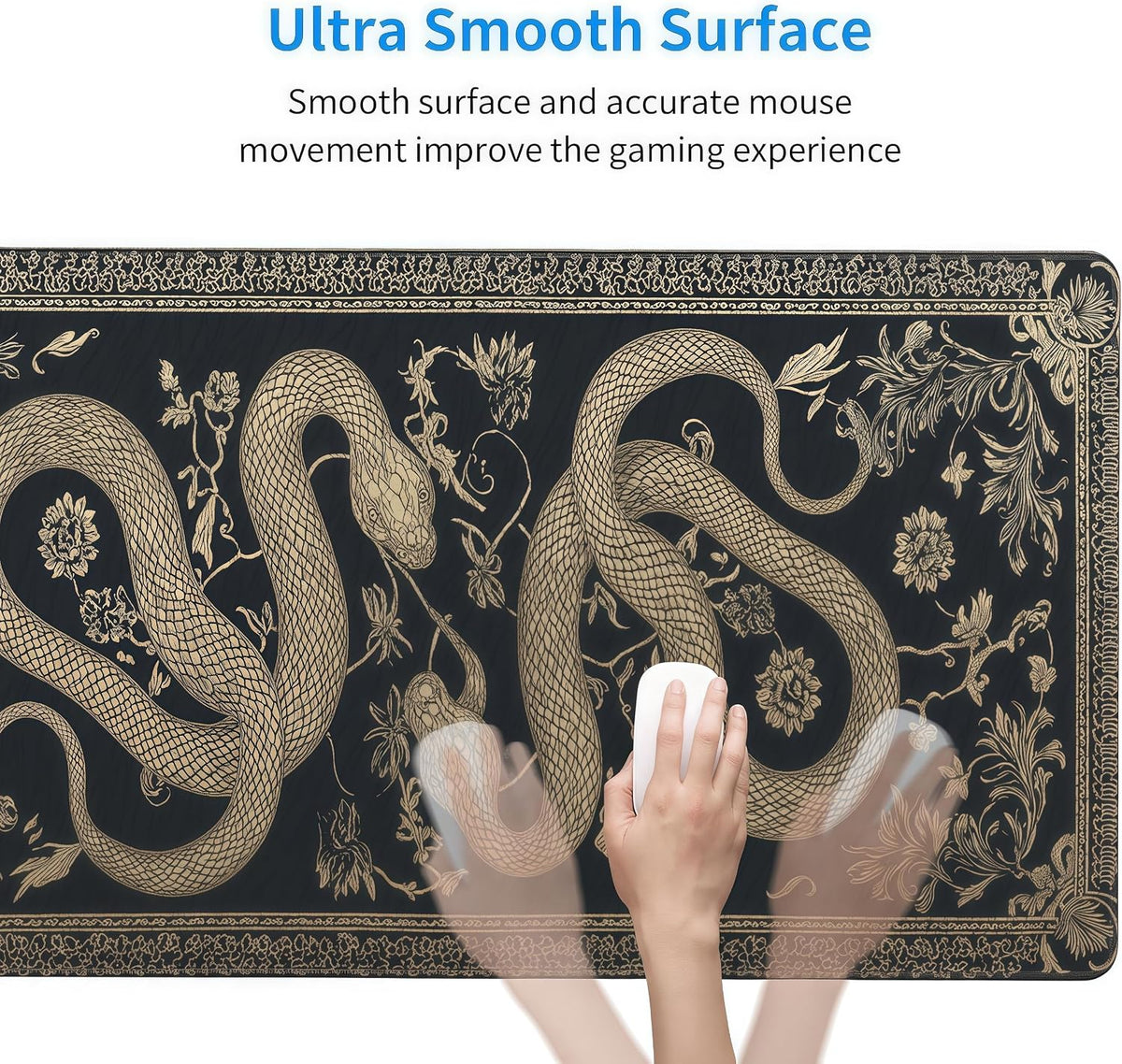 Black Snake Gaming Mouse Pad with Smooth Surface, Non-Slip XXL Mouse Pad with Stitched Edges, Waterproof Computer Mats for Desktop, Office, Laptop 35.4 x 15.7 inches - Image 5